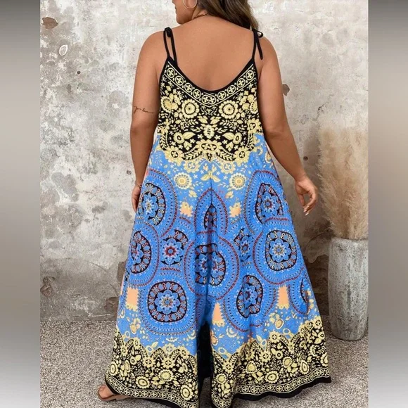 Bohemian Blue and Black Jumpsuit 2x (4xAsian) NEW - Picture 2 of 2